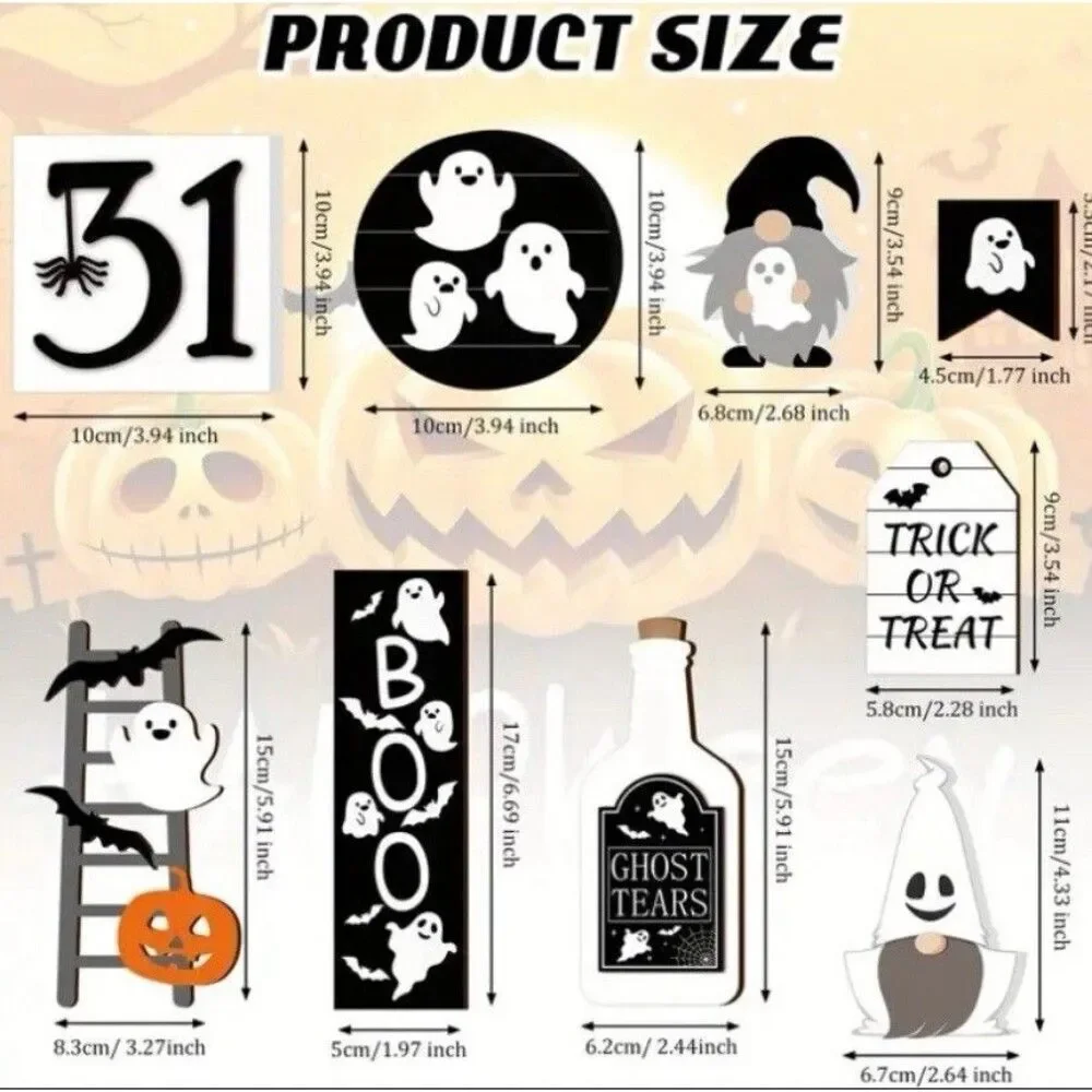 Halloween 13 Piece Rustic Country Wood Halloween Decor Set Farmhouse Tier Tray